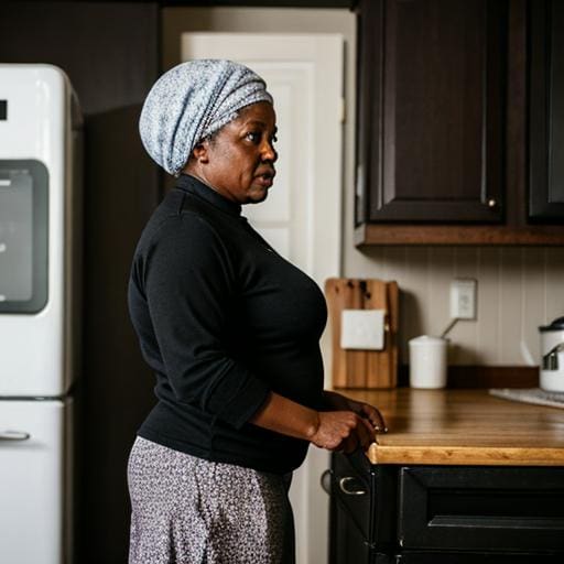 A woman standing in the kitchen preparing food.