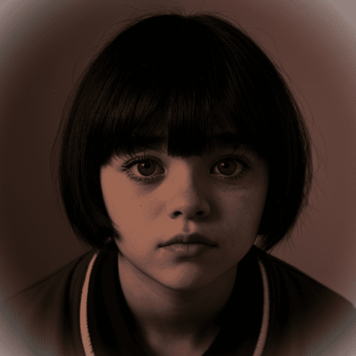 A young girl with short hair and wearing a black jacket.